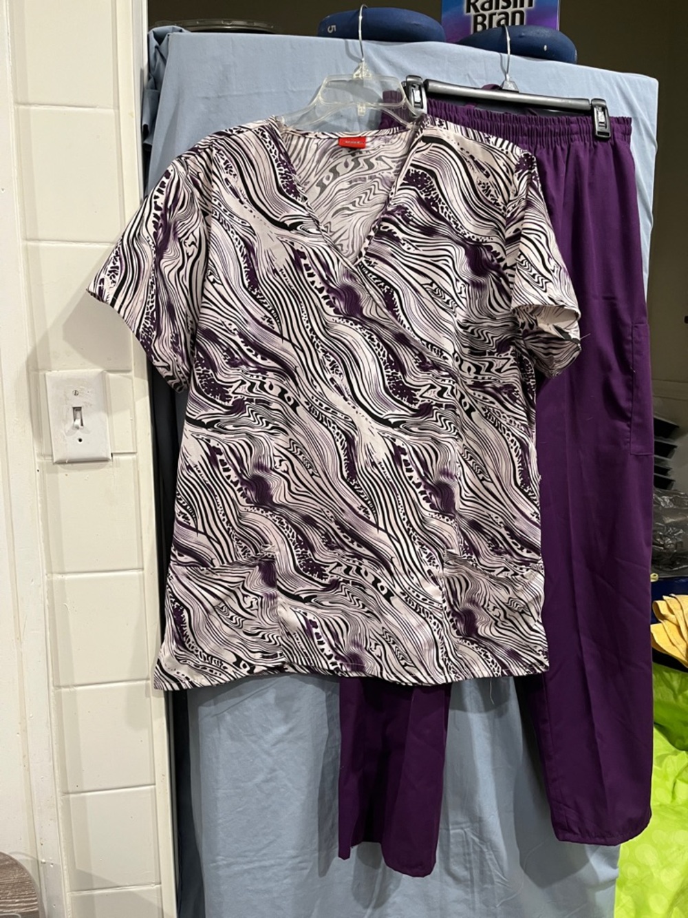 Purple Marble Print Scrub Top with Solid Purple Pants top XL pant L